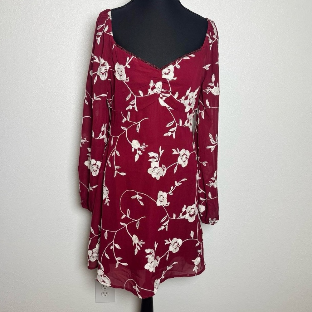 Altar'd State Burgundy Floral Long Sleeve Dress